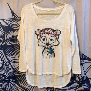 Raccoon with flower crown flowy shirt